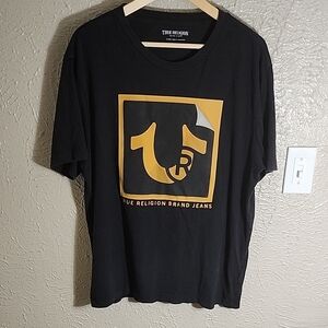 True Religion Black T-Shirt with Yellow Logo